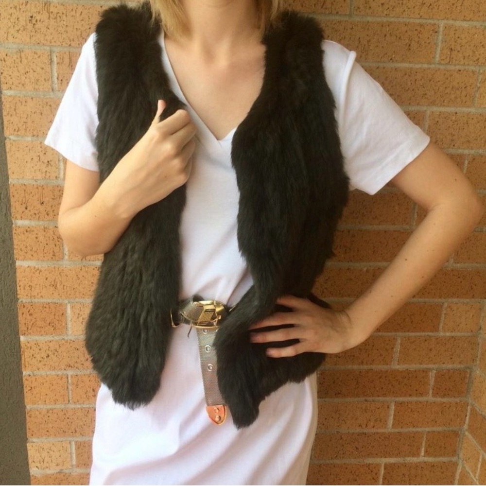 525 America Luxe rabbit fur Vest in Deep Brown Green